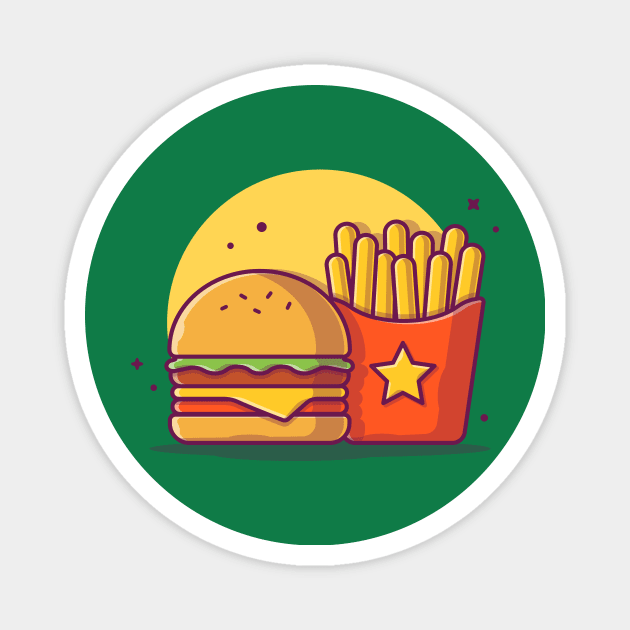 Burger With French Fries Cartoon Vector Icon Illustration (3) Magnet by Catalyst Labs